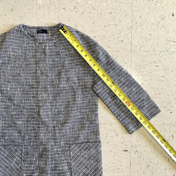 Stile Benetton Cropped Sleeve Black and White Tweed Long Jacket 6/M* Office Work - Picture 4 of 8